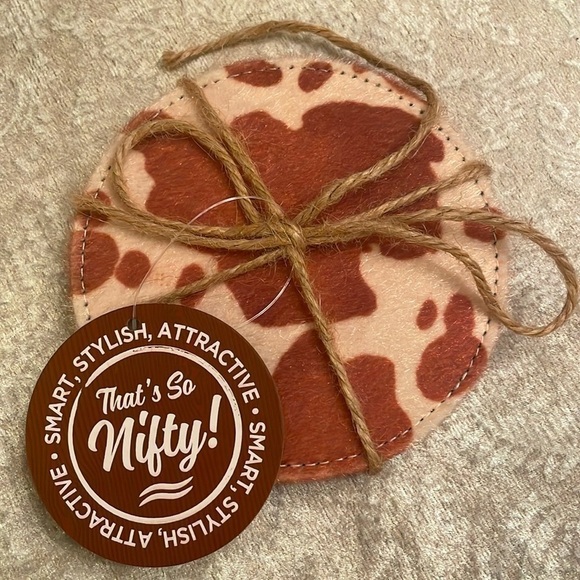 Brand New Set of 4 Cowhide Coasters Western Decor Farmhouse - Picture 8 of 8